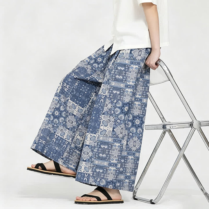 Buddha Stones Sommerliche Boho-Freizeit-Caprihose mit Kordelzug, Blumenmuster, Herrenhose mit weitem Bein und Tasche - image 7