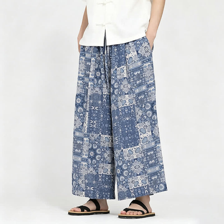Buddha Stones Sommerliche Boho-Freizeit-Caprihose mit Kordelzug, Blumenmuster, Herrenhose mit weitem Bein und Tasche - image 5