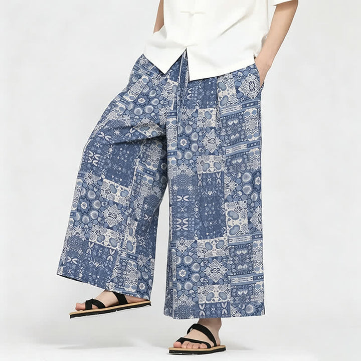 Buddha Stones Sommerliche Boho-Freizeit-Caprihose mit Kordelzug, Blumenmuster, Herrenhose mit weitem Bein und Tasche - image 8