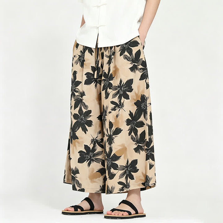 Buddha Stones Sommerliche Boho-Freizeit-Caprihose mit Kordelzug, Blumenmuster, Herrenhose mit weitem Bein und Tasche - Khaki - US/UK/AU48, EU58 (5XL) - image 13