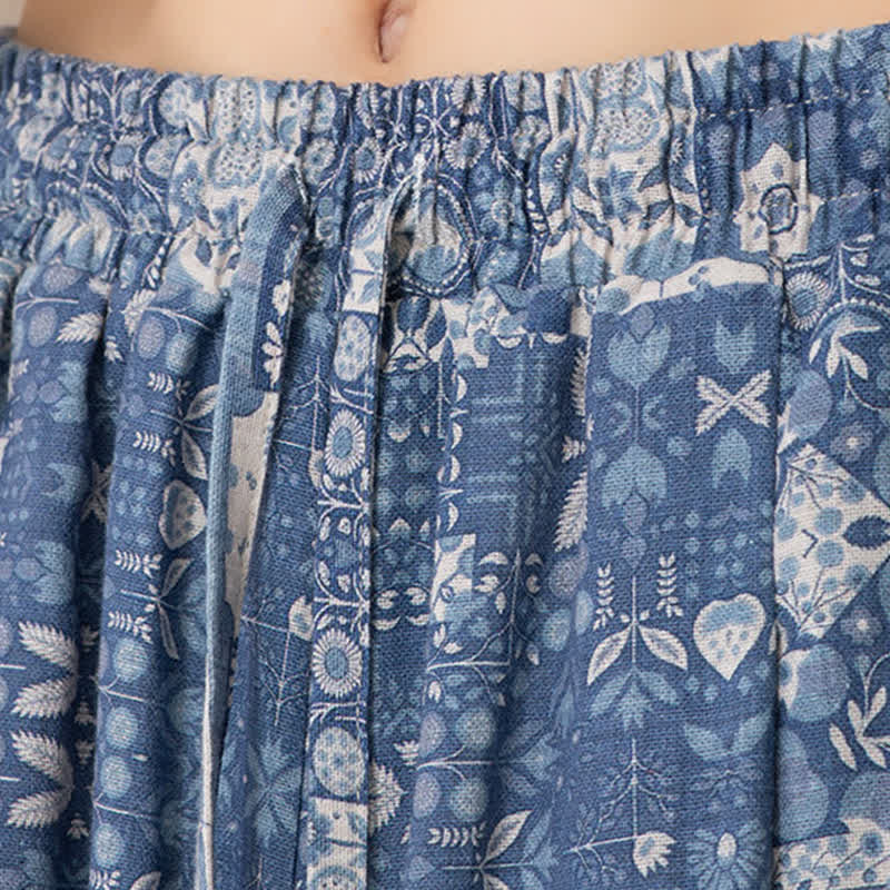 Buddha Stones Sommerliche Boho-Freizeit-Caprihose mit Kordelzug, Blumenmuster, Herrenhose mit weitem Bein und Tasche - image 10
