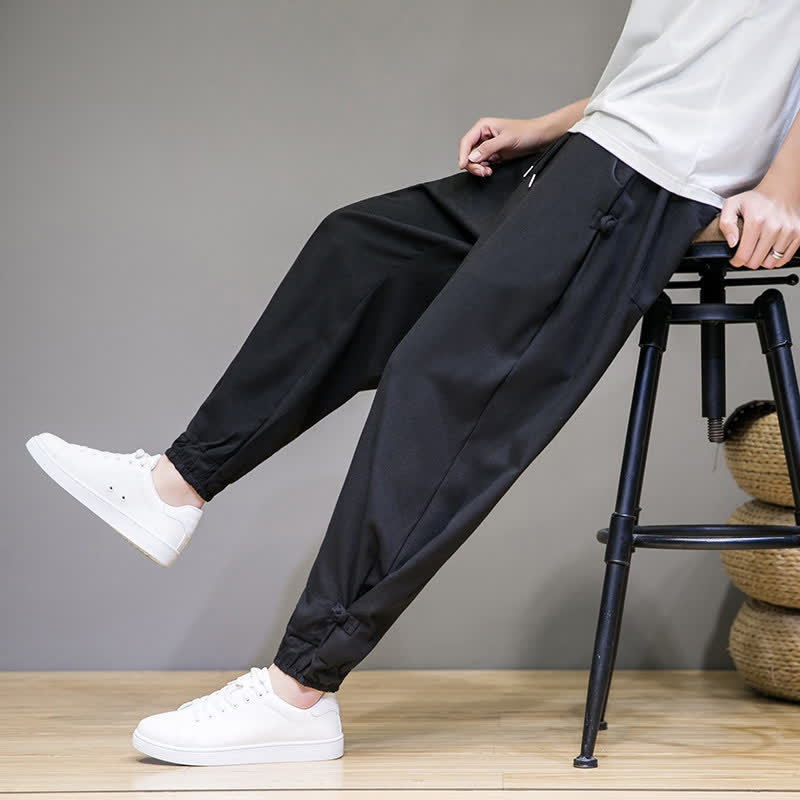 Buddha Stones Lässige, minimalistische Caprihose für Herren mit Kordelzug und Tasche - image 16