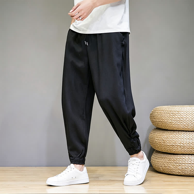 Buddha Stones Lässige, minimalistische Caprihose für Herren mit Kordelzug und Tasche - image 17