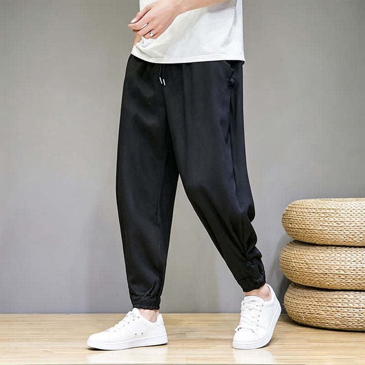 Buddha Stones Lässige, minimalistische Caprihose für Herren mit Kordelzug und Tasche - image 17