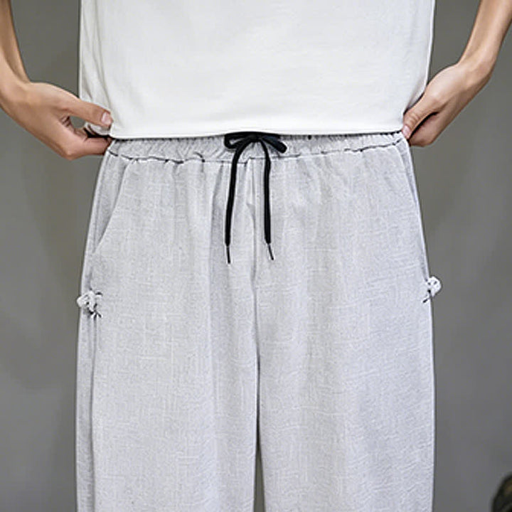 Buddha Stones Lässige, minimalistische Caprihose für Herren mit Kordelzug und Tasche - image 12
