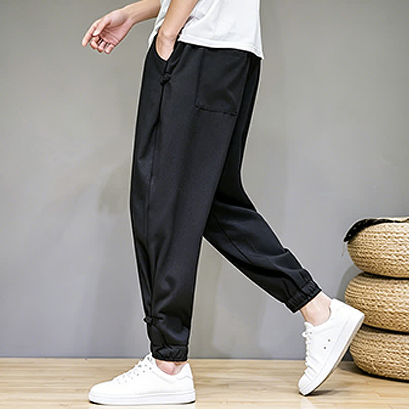 Buddha Stones Lässige, minimalistische Caprihose für Herren mit Kordelzug und Tasche - image 19