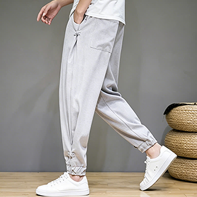 Buddha Stones Lässige, minimalistische Caprihose für Herren mit Kordelzug und Tasche - image 4