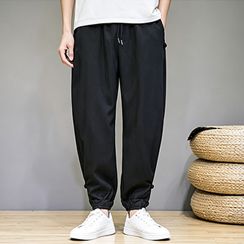 Buddha Stones Lässige, minimalistische Caprihose für Herren mit Kordelzug und Tasche - image 22