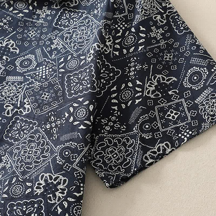 Buddha Stones Sommerliches, lässiges Vintage-Kleid für Damen mit Knopfleiste, geometrischem Muster, kurzen Ärmeln, knielang und mit Taschen - image 2