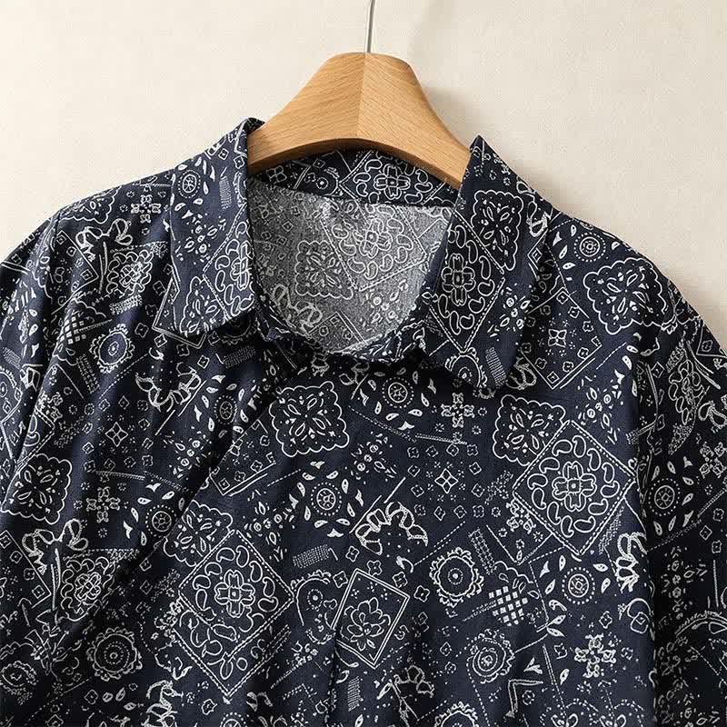 Buddha Stones Sommerliches, lässiges Vintage-Kleid für Damen mit Knopfleiste, geometrischem Muster, kurzen Ärmeln, knielang und mit Taschen - image 1