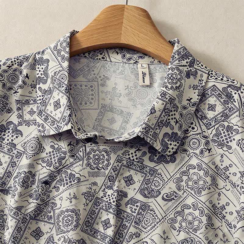 Buddha Stones Sommerliches, lässiges Vintage-Kleid für Damen mit Knopfleiste, geometrischem Muster, kurzen Ärmeln, knielang und mit Taschen - image 5