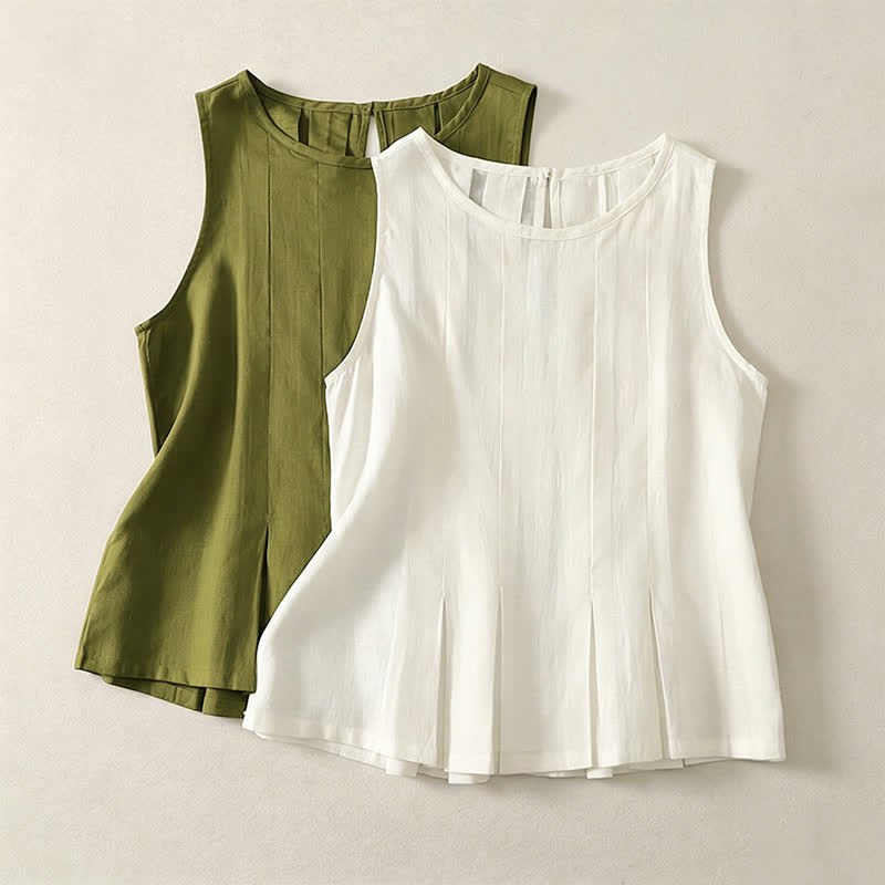 Buddha Stones Elegantes, plissiertes Tanktop mit vertikalen Nähten für Damen – ärmellos und sommerlich - image 13