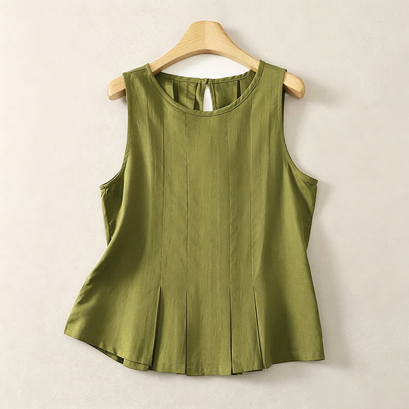 Buddha Stones Elegantes, plissiertes Tanktop mit vertikalen Nähten für Damen – ärmellos und sommerlich - Olivgrün - US8-10, UK/AU12-14, EU40-42 (2XL) - image 0