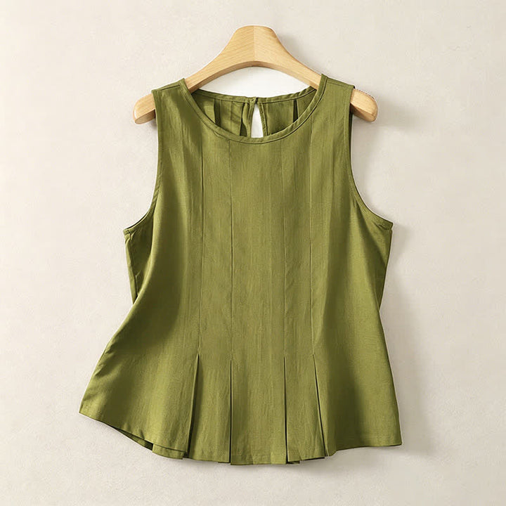 Buddha Stones Elegantes, plissiertes Tanktop mit vertikalen Nähten für Damen – ärmellos und sommerlich - Olivgrün - US8-10, UK/AU12-14, EU40-42 (2XL) - image 0