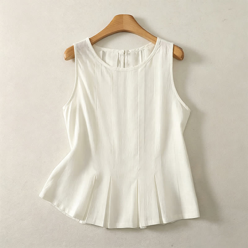 Buddha Stones Elegantes, plissiertes Tanktop mit vertikalen Nähten für Damen – ärmellos und sommerlich - Weiß - US8-10, UK/AU12-14, EU40-42 (2XL) - image 4