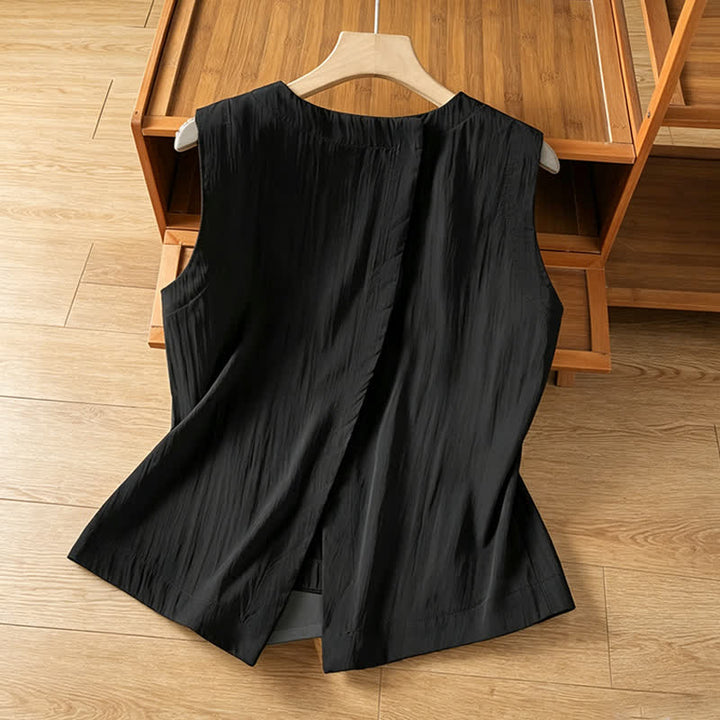 Buddha Stones Lässiges, minimalistisches Sommer-Tanktop mit asymmetrischem Rückenausschnitt, ärmellos, für Damen - image 8