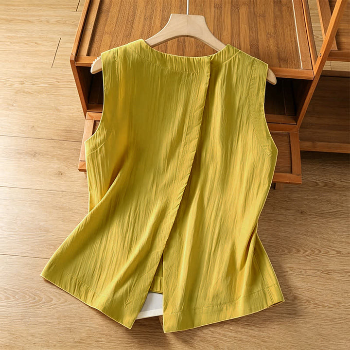 Buddha Stones Lässiges, minimalistisches Sommer-Tanktop mit asymmetrischem Rückenausschnitt, ärmellos, für Damen - image 1