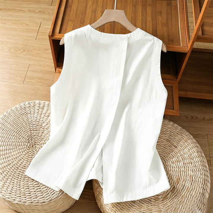 Buddha Stones Lässiges, minimalistisches Sommer-Tanktop mit asymmetrischem Rückenausschnitt, ärmellos, für Damen - image 10