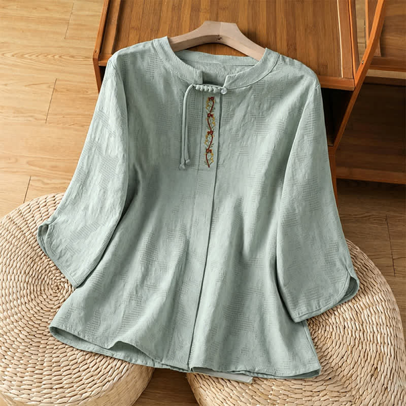 Buddha Stones Sommerliche Boho-Tang-Style-Damenbluse mit Stickerei, Kordelzug und kurzen Ärmeln, einfarbig, einfarbig, mit Kordelzug - Hellgrün - US12, UK/AU16, EU44 (3XL) - image 0