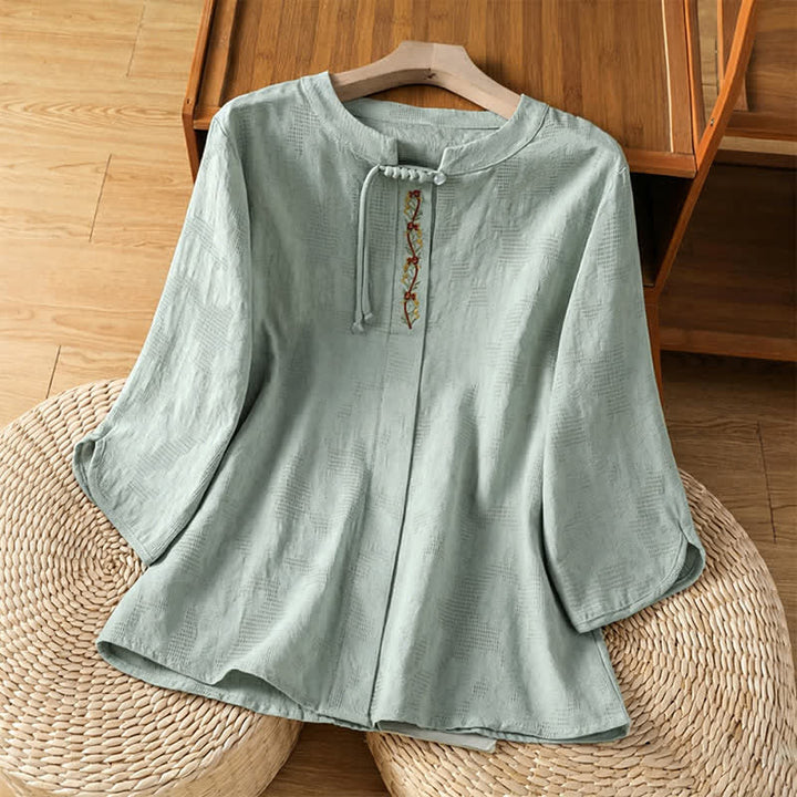 Buddha Stones Sommerliche Boho-Tang-Style-Damenbluse mit Stickerei, Kordelzug und kurzen Ärmeln, einfarbig, einfarbig, mit Kordelzug - Hellgrün - US12, UK/AU16, EU44 (3XL) - image 0