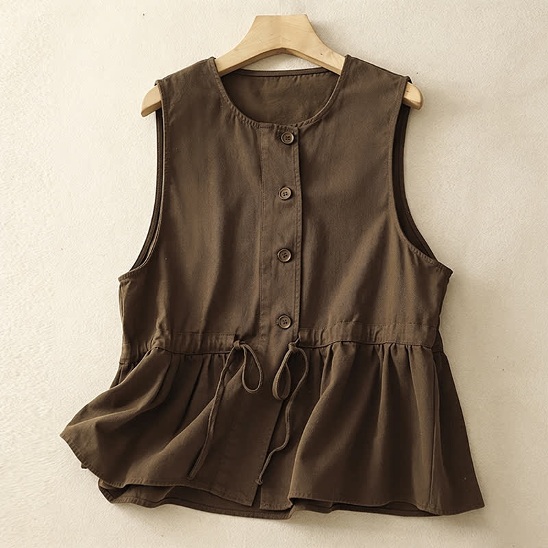 Buddha Stones Lässiges, ärmelloses Tanktop im Vintage-Stil mit Knopfleiste und Kordelzug für Damen – perfekt für den Sommer. - Sienna - US8-10, UK/AU12-14, EU40-42 (2XL) - image 0