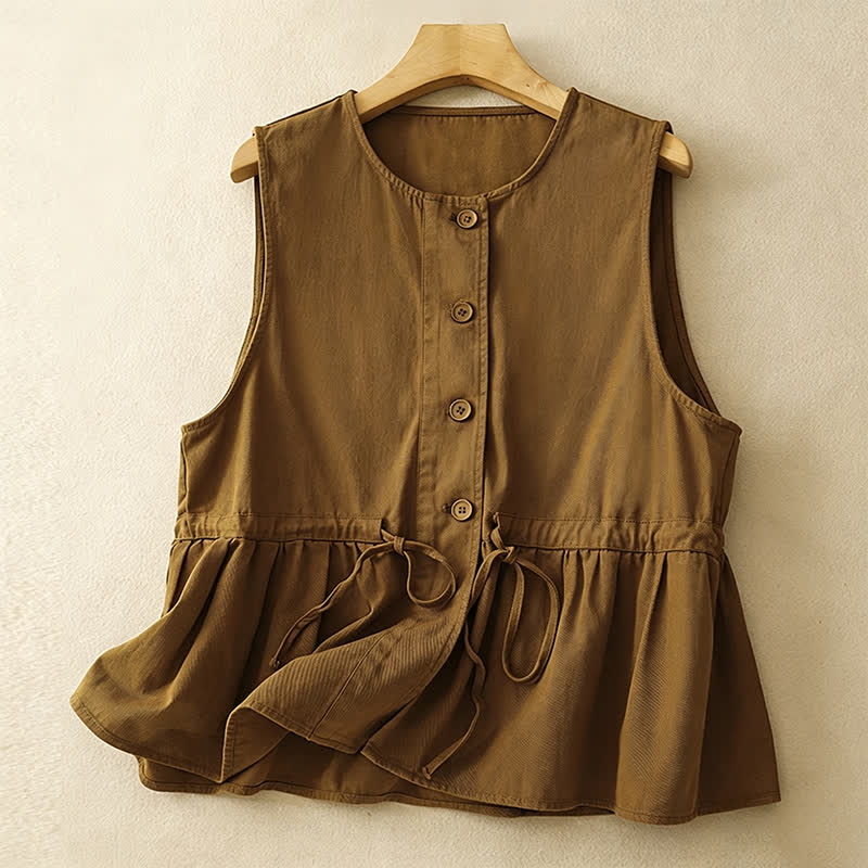 Buddha Stones Lässiges, ärmelloses Tanktop im Vintage-Stil mit Knopfleiste und Kordelzug für Damen – perfekt für den Sommer. - Dunkelgoldenrod - US8-10, UK/AU12-14, EU40-42 (2XL) - image 19