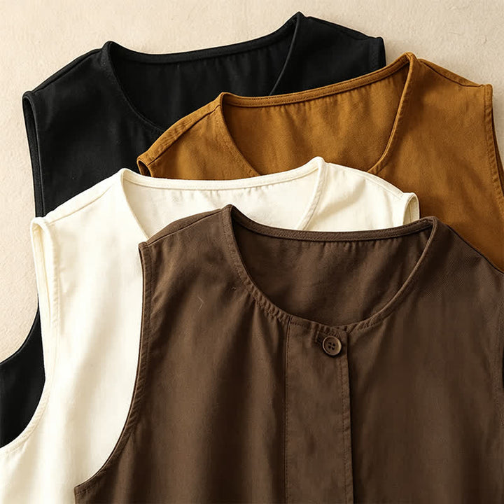 Buddha Stones Lässiges, ärmelloses Tanktop im Vintage-Stil mit Knopfleiste und Kordelzug für Damen – perfekt für den Sommer. - image 30