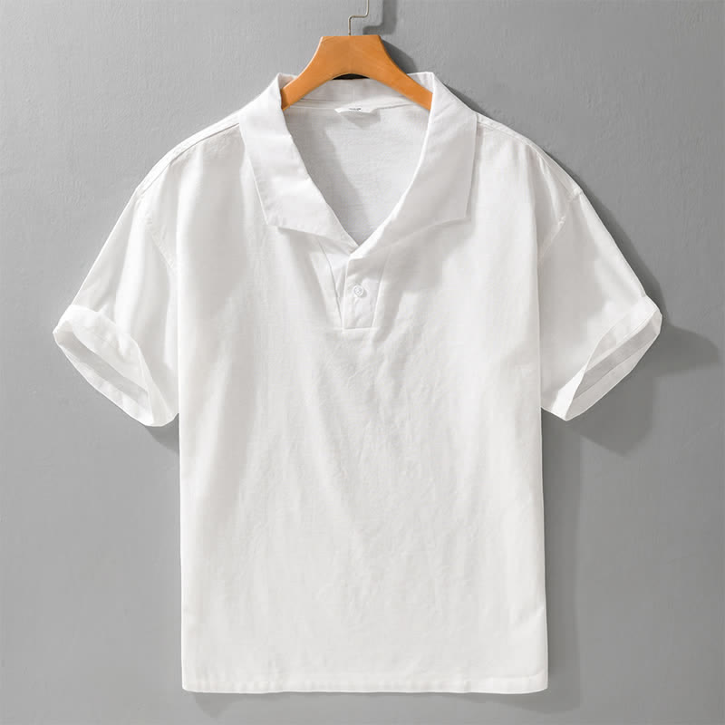 Buddha Stones Lässiges, minimalistisches Kurzarmhemd für Herren mit Knopfleiste und einfarbigem Revers – perfekt für den Sommer. - Weiß - US/ UK/AU42, EU52 (3XL) - image 5
