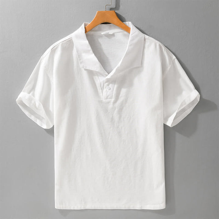Buddha Stones Lässiges, minimalistisches Kurzarmhemd für Herren mit Knopfleiste und einfarbigem Revers – perfekt für den Sommer. - Weiß - US/ UK/AU42, EU52 (3XL) - image 5