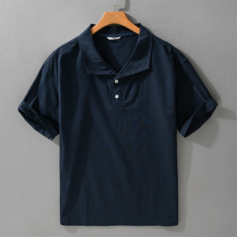 Buddha Stones Lässiges, minimalistisches Kurzarmhemd für Herren mit Knopfleiste und einfarbigem Revers – perfekt für den Sommer. - Mitternachtsblau - US/ UK/AU42, EU52 (3XL) - image 9
