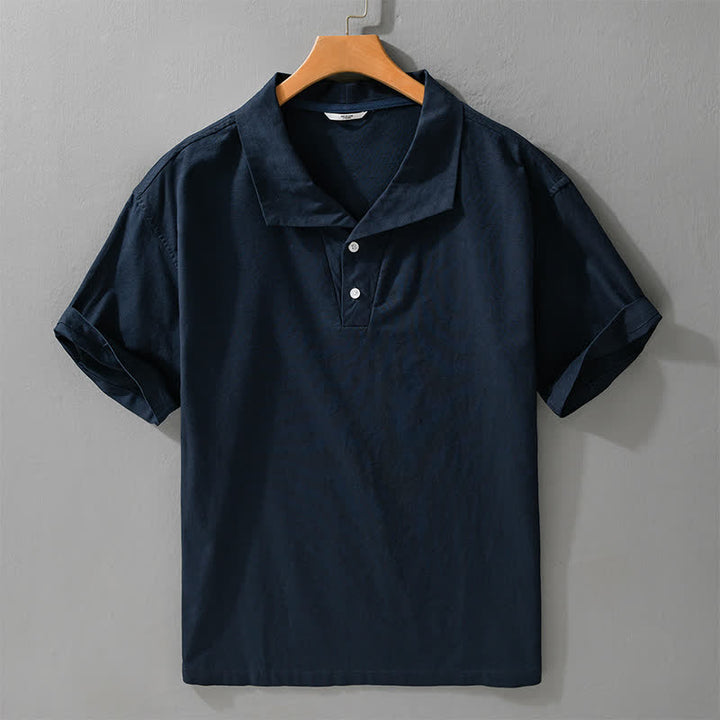 Buddha Stones Lässiges, minimalistisches Kurzarmhemd für Herren mit Knopfleiste und einfarbigem Revers – perfekt für den Sommer. - Mitternachtsblau - US/ UK/AU42, EU52 (3XL) - image 9