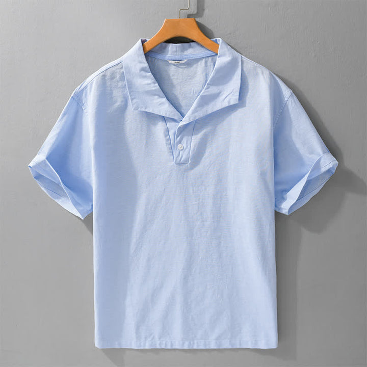 Buddha Stones Lässiges, minimalistisches Kurzarmhemd für Herren mit Knopfleiste und einfarbigem Revers – perfekt für den Sommer. - Hellblau - US/ UK/AU42, EU52 (3XL) - image 0