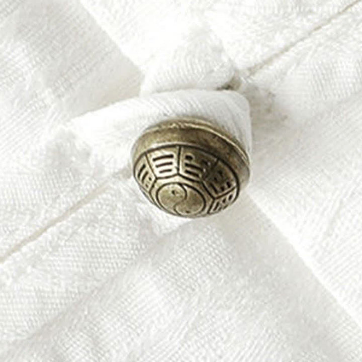 Buddha Stones Sommerliches Tang Style Casual Herrenhemd mit Stehkragen, Froschknopfleiste, Ellbogenlänge und Taschen - image 8