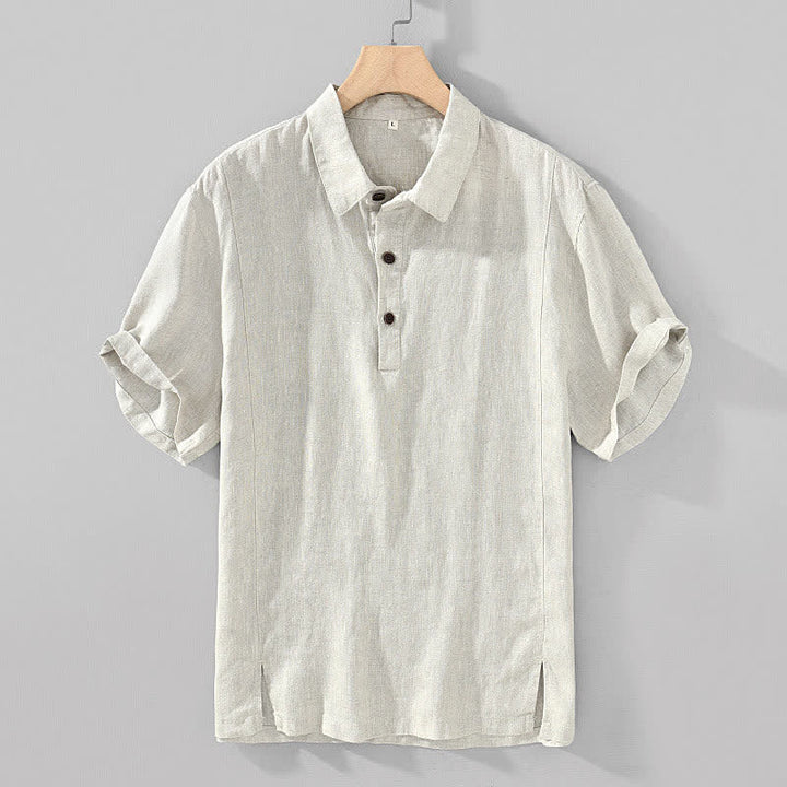 Buddha Stones Lässiges, minimalistisches Kurzarmhemd aus Leinen für Herren im Sommer mit Knopfleiste - Leinen - US/ UK/AU44, EU54 (4XL) - image 3