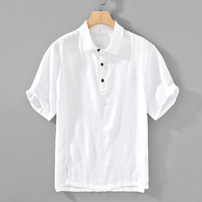 Buddha Stones Lässiges, minimalistisches Kurzarmhemd aus Leinen für Herren im Sommer mit Knopfleiste - Weiß - US/ UK/AU44, EU54 (4XL) - image 8