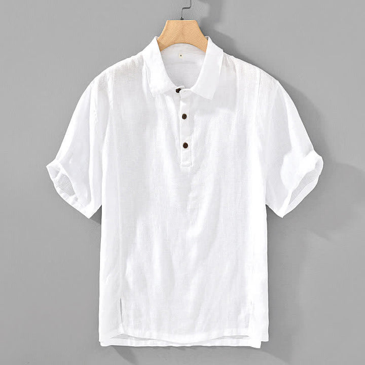 Buddha Stones Lässiges, minimalistisches Kurzarmhemd aus Leinen für Herren im Sommer mit Knopfleiste - Weiß - US/ UK/AU44, EU54 (4XL) - image 8