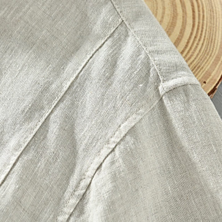 Buddha Stones Lässiges, minimalistisches Kurzarmhemd aus Leinen für Herren im Sommer mit Knopfleiste - image 6