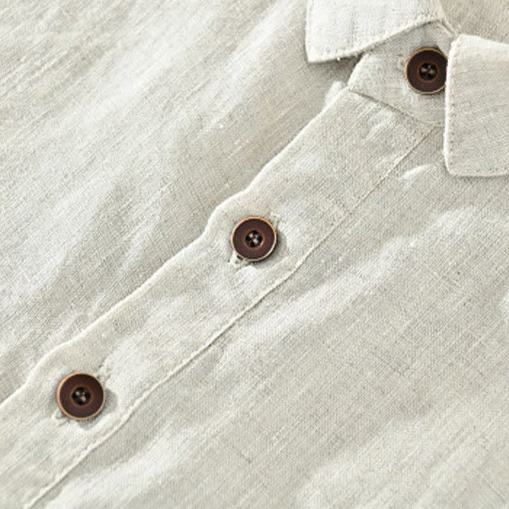Buddha Stones Lässiges, minimalistisches Kurzarmhemd aus Leinen für Herren im Sommer mit Knopfleiste - image 5