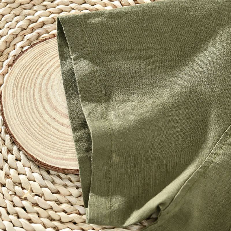 Buddha Stones Lässiges, minimalistisches Kurzarmhemd aus Leinen für Herren im Sommer mit Knopfleiste - image 17
