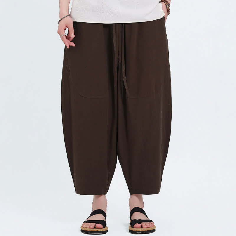 Buddha Stones Lässige Caprihose aus Baumwoll-Leinen-Mischgewebe mit Kordelzug und Taschen für Herren - image 14