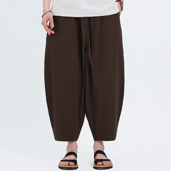 Buddha Stones Lässige Caprihose aus Baumwoll-Leinen-Mischgewebe mit Kordelzug und Taschen für Herren - image 14