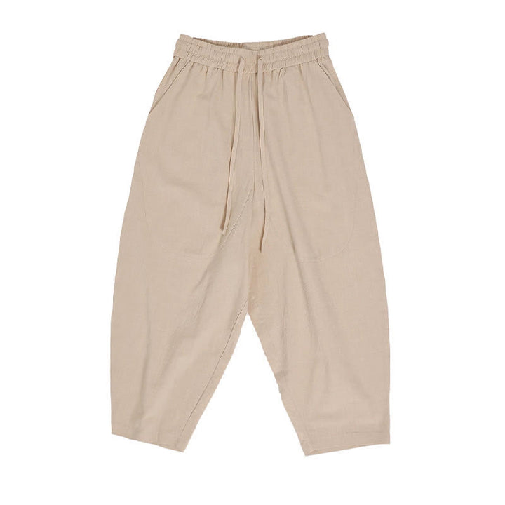 Buddha Stones Lässige Caprihose aus Baumwoll-Leinen-Mischgewebe mit Kordelzug und Taschen für Herren - image 17