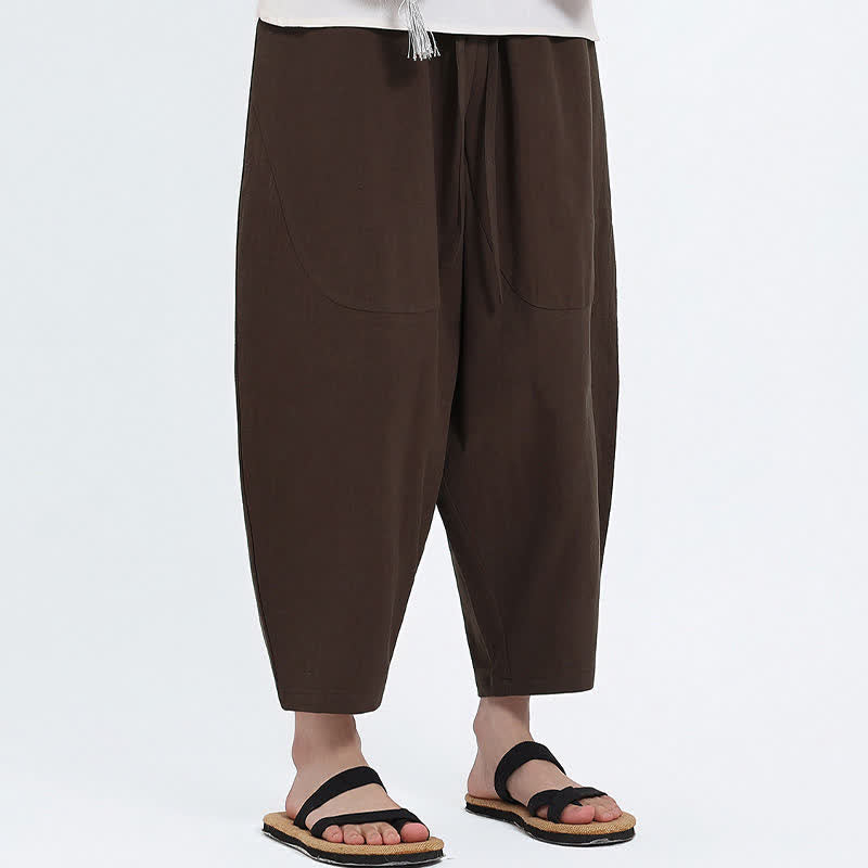 Buddha Stones Lässige Caprihose aus Baumwoll-Leinen-Mischgewebe mit Kordelzug und Taschen für Herren - image 9