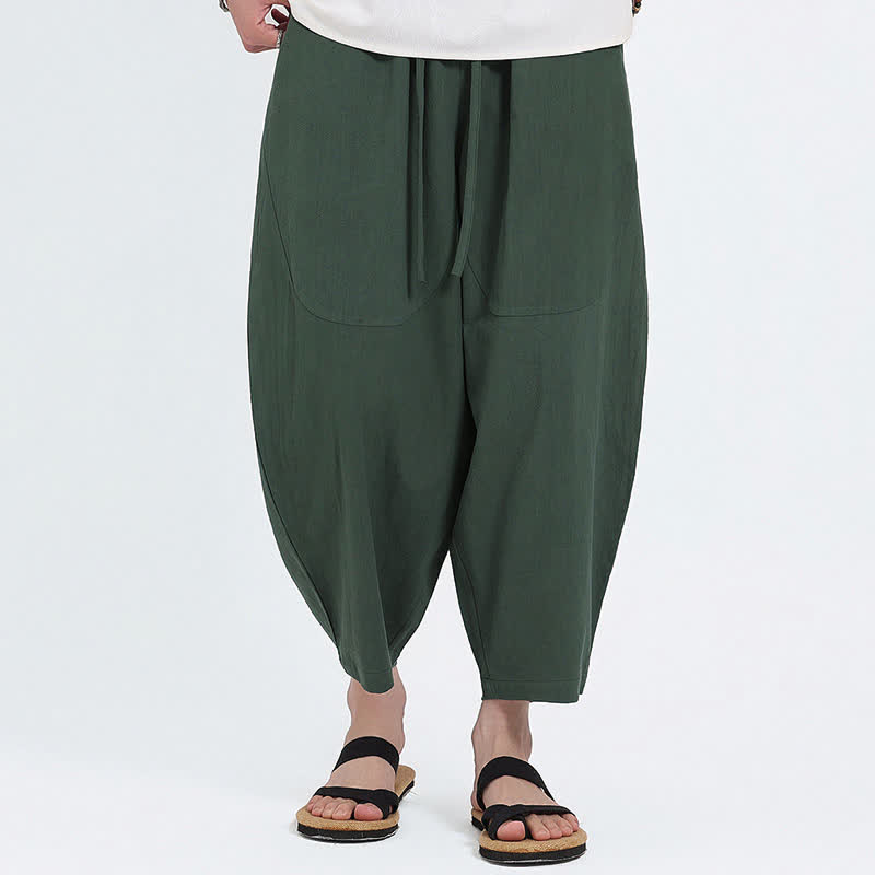Buddha Stones Lässige Caprihose aus Baumwoll-Leinen-Mischgewebe mit Kordelzug und Taschen für Herren - Waldgrün - US/ UK/AU46, EU56 (5XL) - image 0