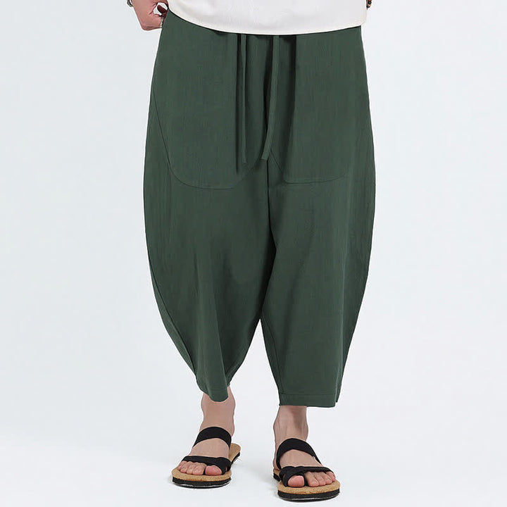 Buddha Stones Lässige Caprihose aus Baumwoll-Leinen-Mischgewebe mit Kordelzug und Taschen für Herren - Waldgrün - US/ UK/AU46, EU56 (5XL) - image 0