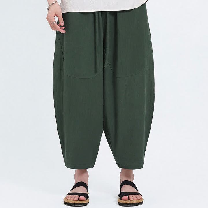 Buddha Stones Lässige Caprihose aus Baumwoll-Leinen-Mischgewebe mit Kordelzug und Taschen für Herren - image 3