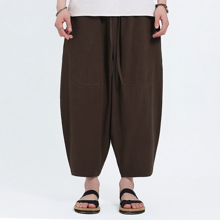 Buddha Stones Lässige Caprihose aus Baumwoll-Leinen-Mischgewebe mit Kordelzug und Taschen für Herren - image 11