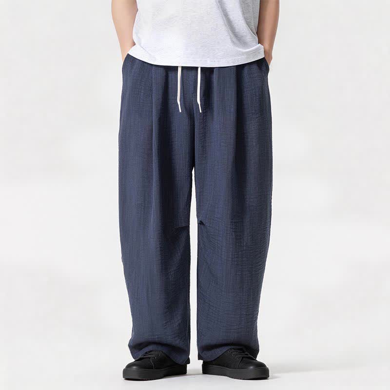 Buddha Stones Lässige, minimalistische Herrenhose mit Kordelzug, geradem Bein und Tasche für Frühling und Sommer - image 1
