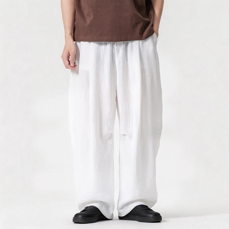 Buddha Stones Lässige, minimalistische Herrenhose mit Kordelzug, geradem Bein und Tasche für Frühling und Sommer - Weiß - US/ UK/AU46, EU56 (5XL) - image 8