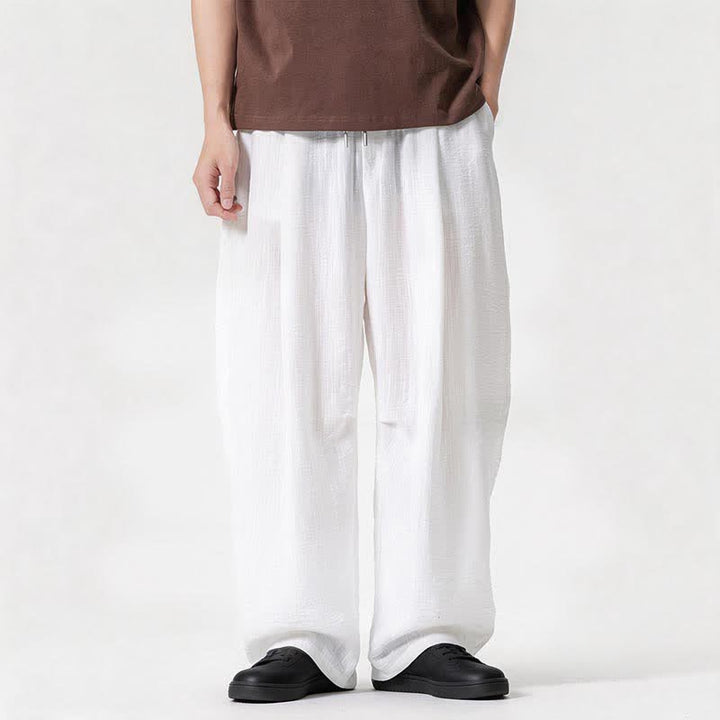 Buddha Stones Lässige, minimalistische Herrenhose mit Kordelzug, geradem Bein und Tasche für Frühling und Sommer - Weiß - US/ UK/AU46, EU56 (5XL) - image 8